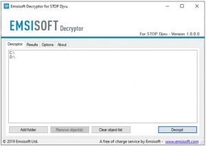 Emsisoft Decryptor - user interface