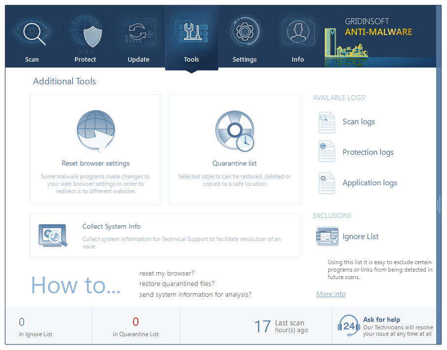 Tools tab in GridinSoft Anti-Malware